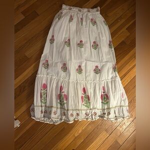 Madison Mathews Floral Blockprint Maxi Skirt
